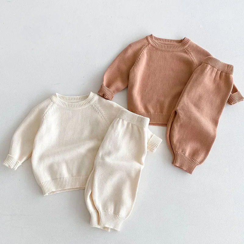 

2024 New Autumn 1-6Yrs Children Knitted Clothes Suit Long Sleeved Sweater+Pants Baby Girls Boys Knitted Clothing Set