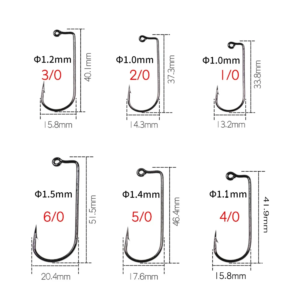 100PCS Aberdeen Offset Jig Hook High Carbon Steel 90 Degree Shank Bent Saltwater Jig Hooks 8 6 4 2 1 1/0 2/0 3/0 4/0 5/0 6/0