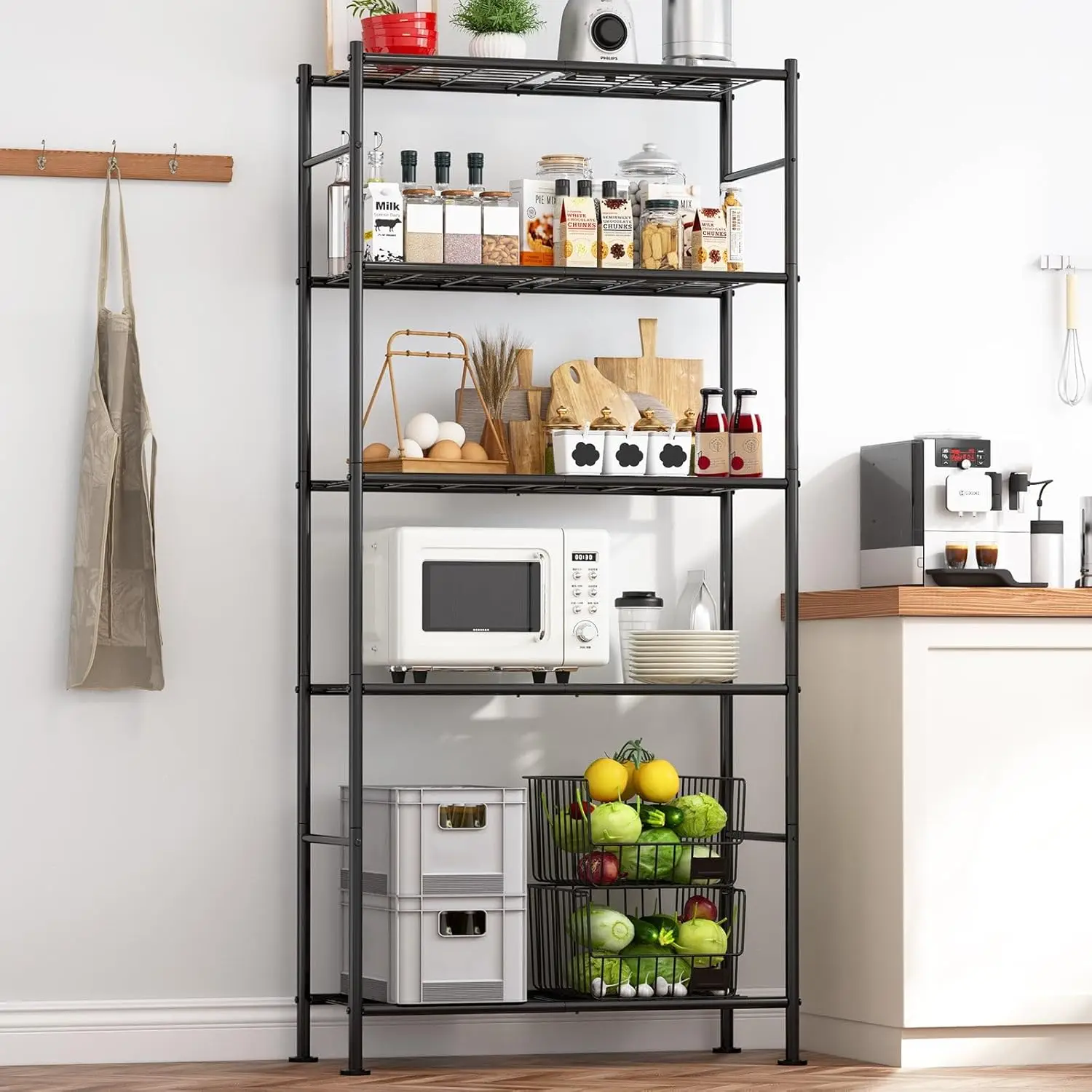 

Leveling Feet, Stable Metal Shelves Organizer for Pantry, Kitchen, Closet, 33.1" W X 12.6" D X 72" H, Black