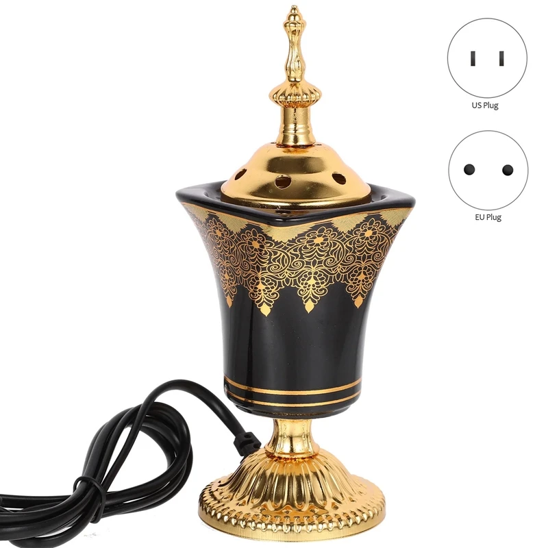 Electric Incense Burner Frankincense Incense Holder Vintage Arabic Censer Burner Home Office Yoga Spa Ornament