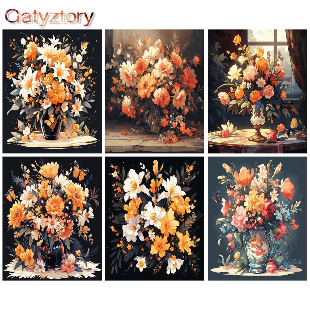 

GATYZTORY Painting By Number For Adult 60x75cm DIY Frame Room Wall Art Pictures By Number Flower Scenery Home Decor