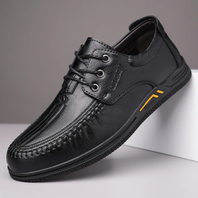 

Новая мужская обувь, кожаная повседневная обувь, лаконичная модная обувь для скейтборда на плоской подошве, кроссовки на шнуровке