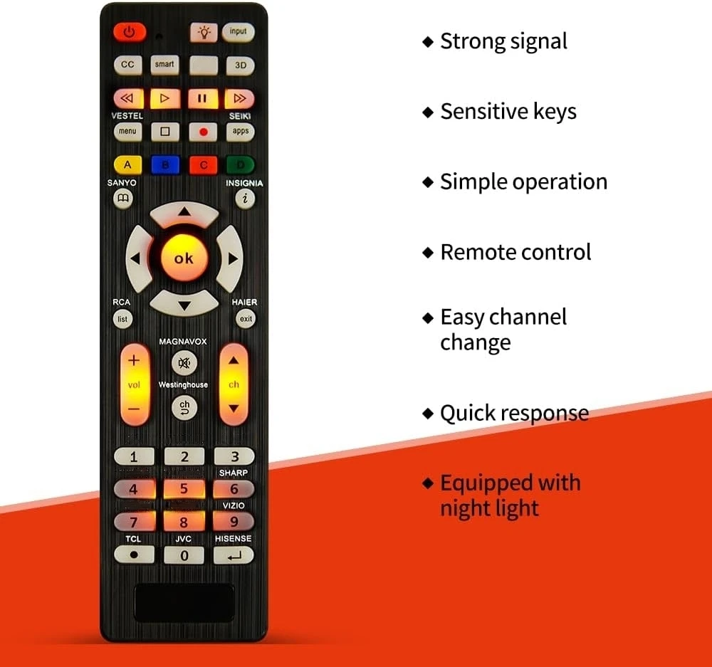 Universal RC-G008 Replcement Remote Control for  All models and brands TV with Light in the night