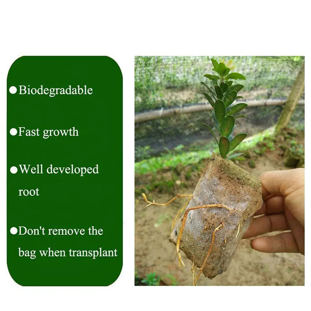 200Pcs Biodegradable Nursery Bags Non-Woven Plant Grow Bags Breathable Water Permeable Garden Supplies for Fruits Vegetables