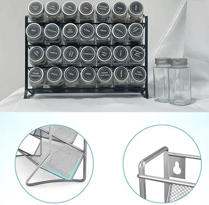Kitchen Spice Rack 4 Tier Spice Organizer Carbon Steel Wall Shelf without Spice Jars for Cabinet Kitchen Pantry Organizer Shelf