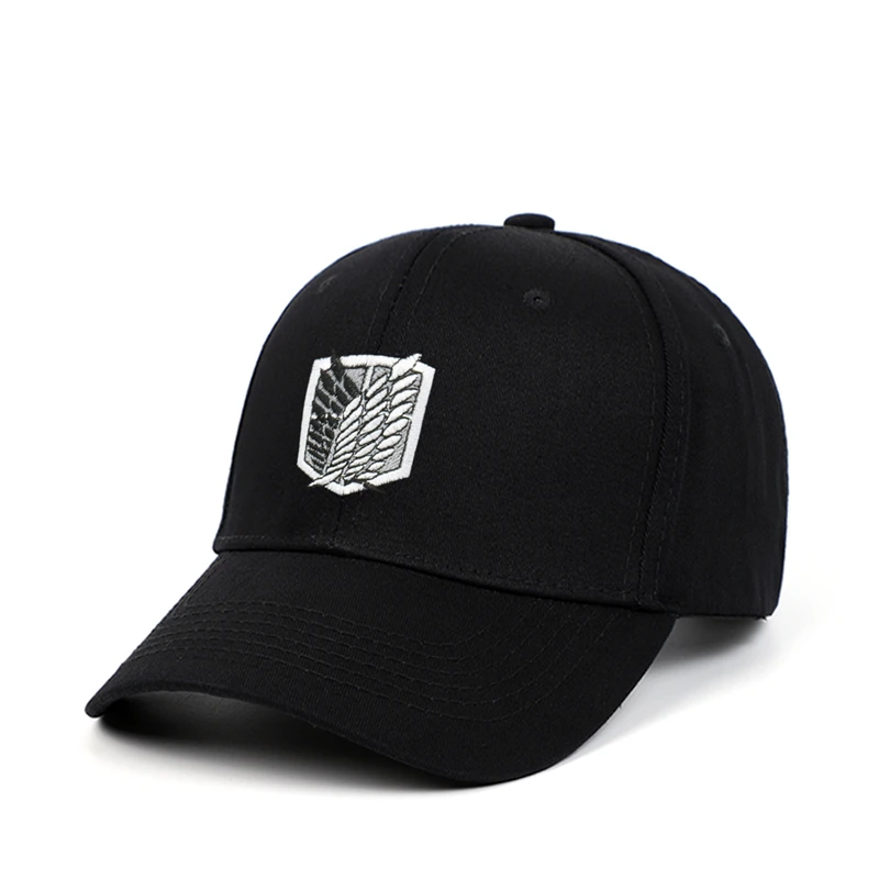 Anime atak na Titan czapka z daszkiem 100% bawełna aot pułk tata kapelusz haft czapka z daszkiem kobiety mężczyźni Snapback czarna tarcza prezent