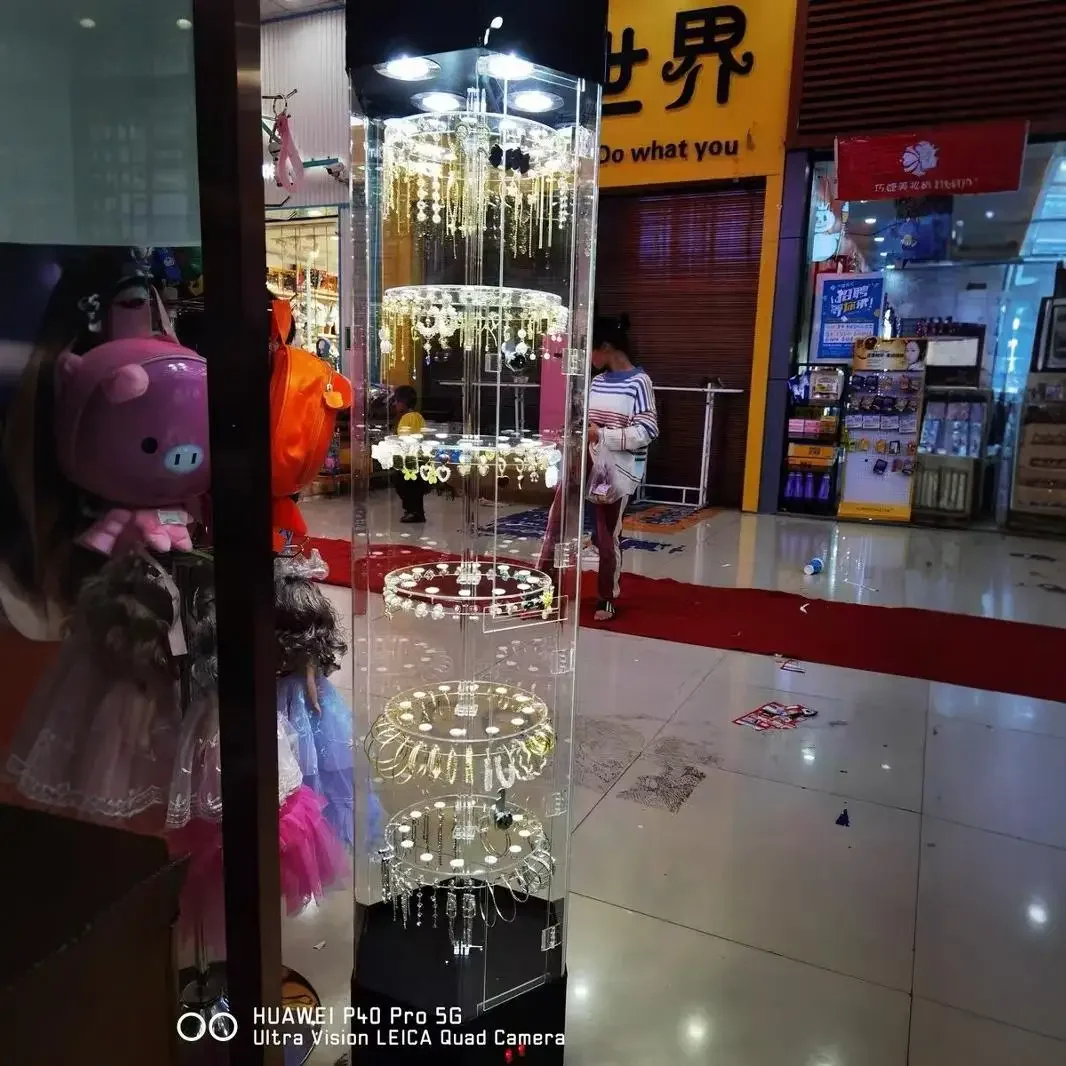 Jewelry pendant rotating display case transparent with lock small earrings necklace jewelry display case acrylic display stand