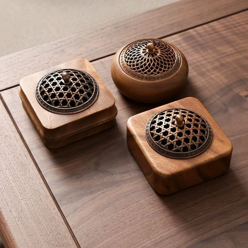 Wood Incense Burner Crystal Cleansing Box Hand‑carved Hollow Out Aromatherapy Container Home Tabletop Decor
