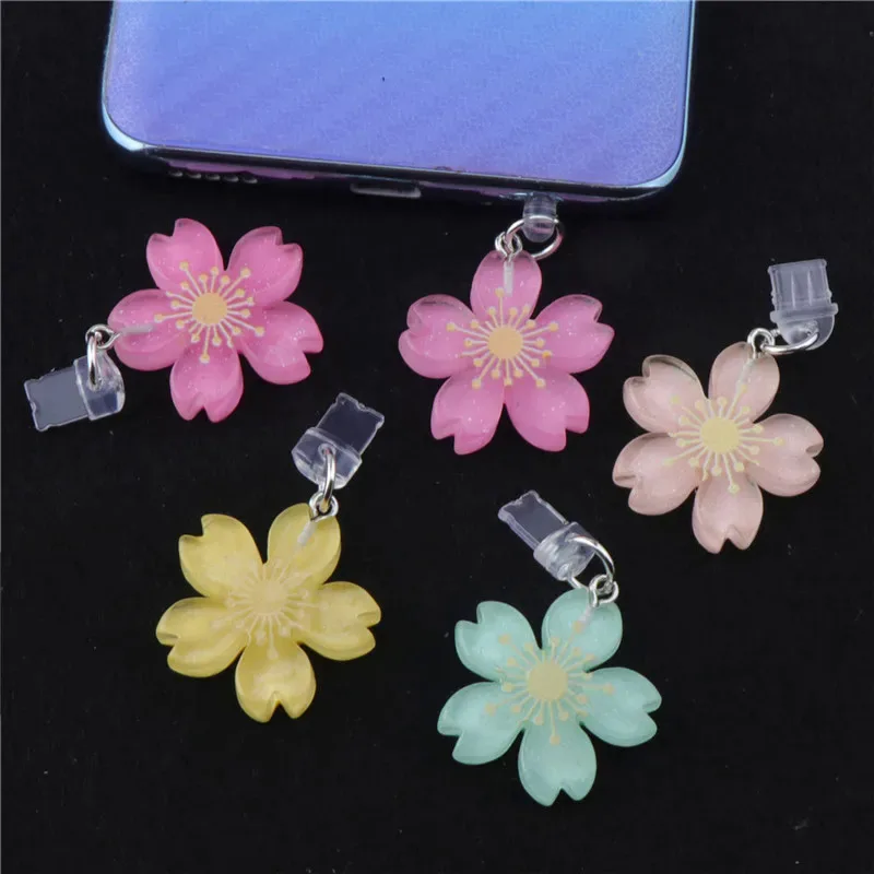 Resin Sakura Phone Dust Plug Charm Kawai Charge Port Plug For iPhone Anti Dust Cap Cute Type C Dust Protection Stopper Pendant