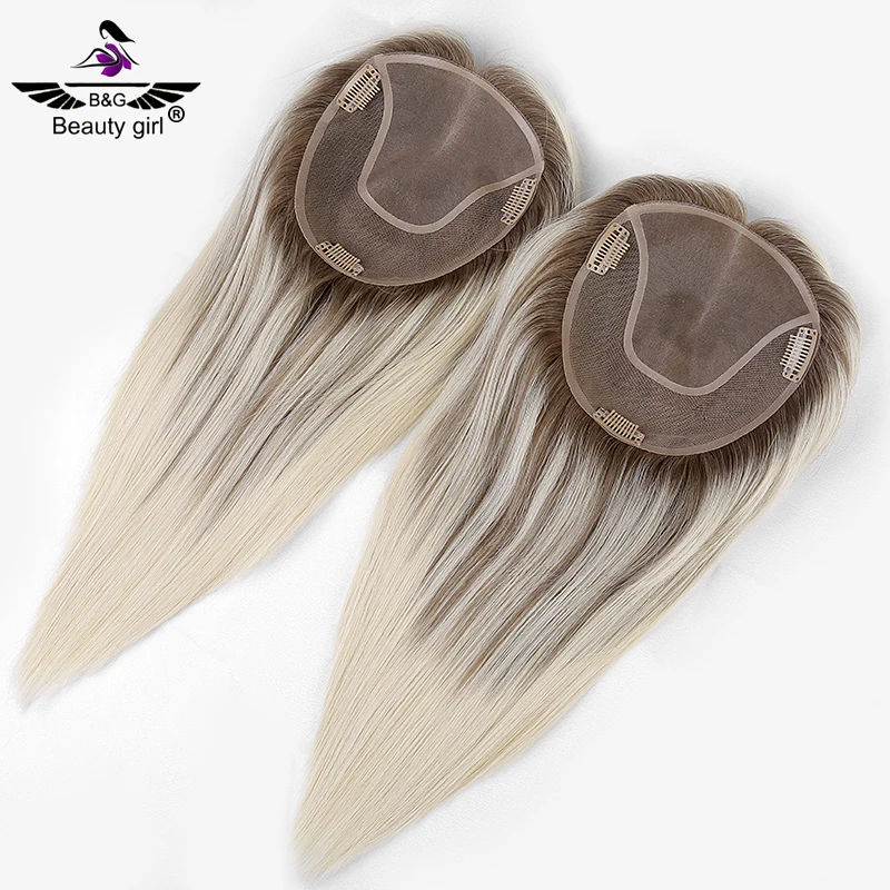 الصيف الجذور الداكنة 100% الأوروبي الشعر البشري قطع الدانتيل للنساء أومبير شقراء 6X6.5 أحادية قاعدة الشعر توبر