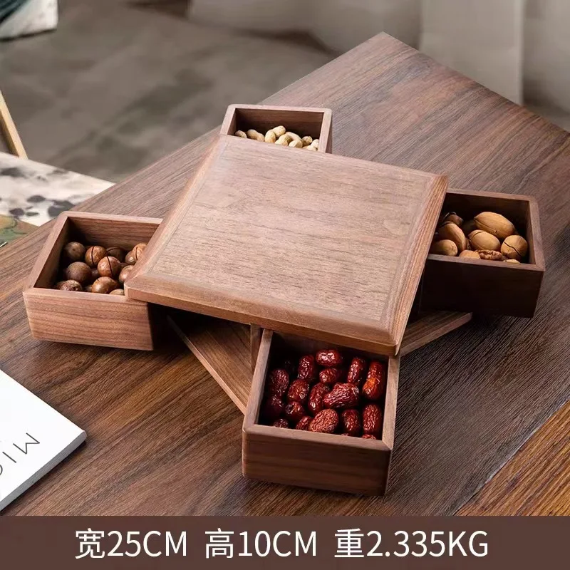 Solid wood storage box, living room candy box, rotatable lid, divided nut wooden box