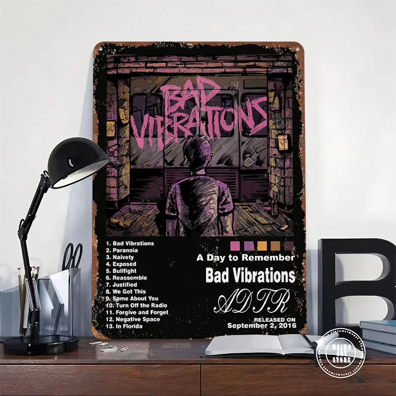 A Day to Remember Bad Vibrations Album Art Metal Poster Customized Wall Art Retro Vintage Metal Signs for Man Cave Office Decor