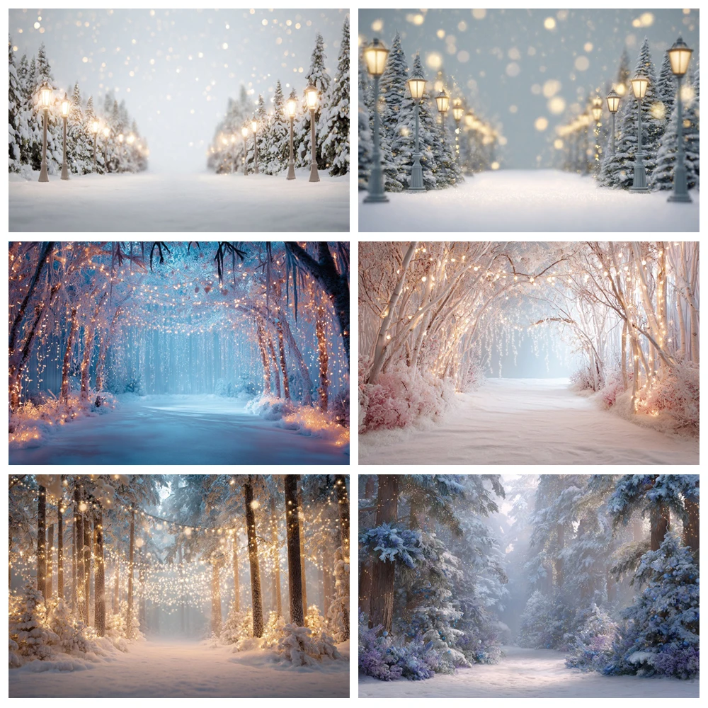 

MOON.QG Light Winter Forests Path String Lights Christmas Background Backdrop Kids Wallpaper Booth Photography Accessories Decor