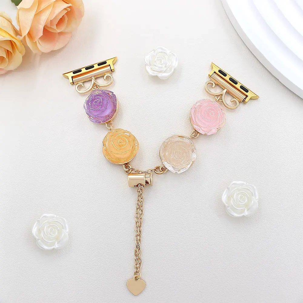 สายรัดเรซินสําหรับ Apple Watch Band Girls หวานสีสัน Rose สร้อยข้อมือสําหรับ Iwatch 987654 SE Ultra Metal Cleat อุปกรณ์เสริมข้อมือ