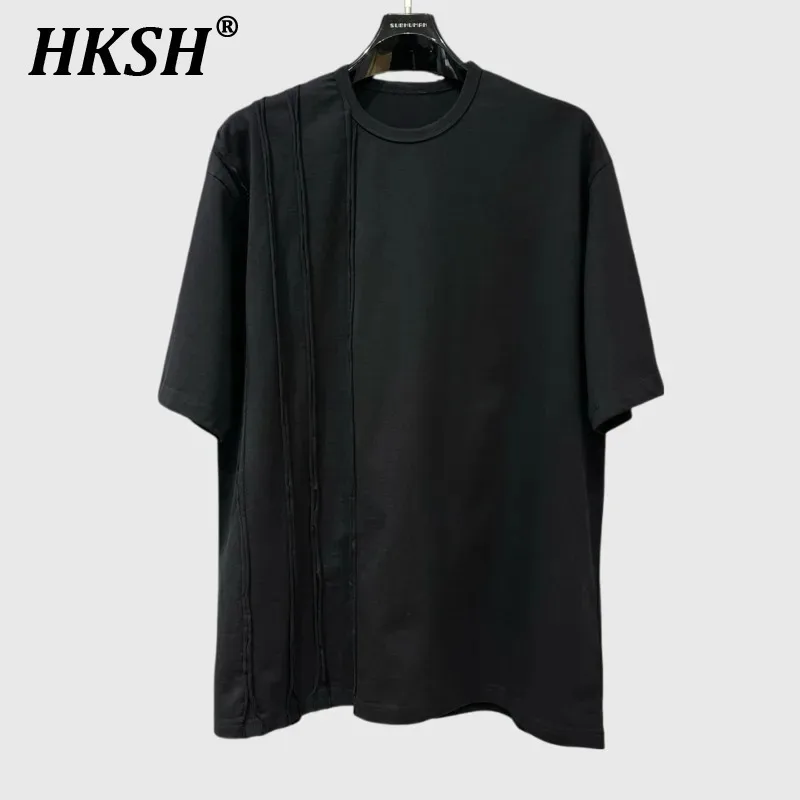 

HKSH Summer New Men Tide High Street Niche Design Tees Patchwork Niche Loose Cotton Chic Casual Short Sleeve T-shirts Ins HK6302