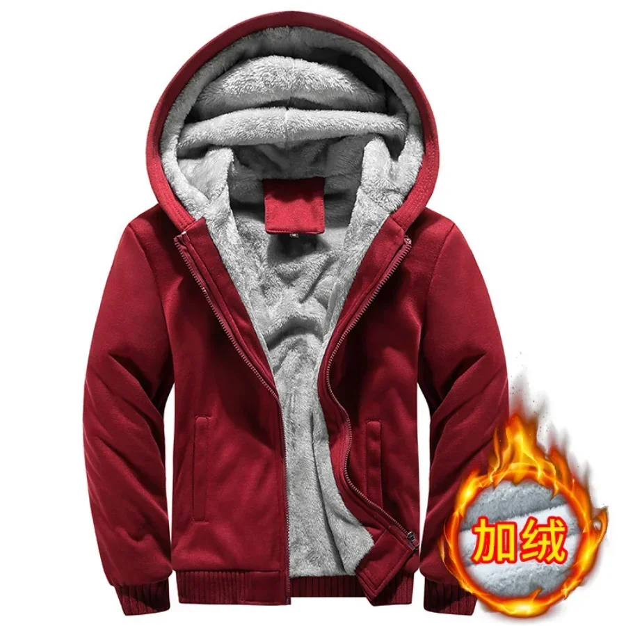 New Autumn Winter Hoodies Men 2024 Warm Jacket Thick Men\'s Hooded Sweatshirt Male Warm Fur Liner Sportswear Tracksuits Mens Coat