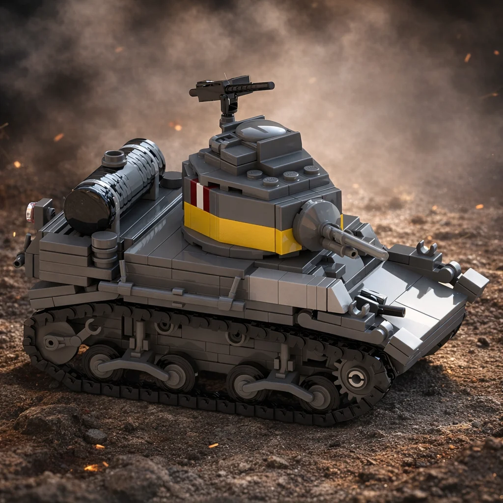 

WWII M3A1 Light Tank Building Blocks Military MOC Armored Vehicle Bricks Gift for Adults