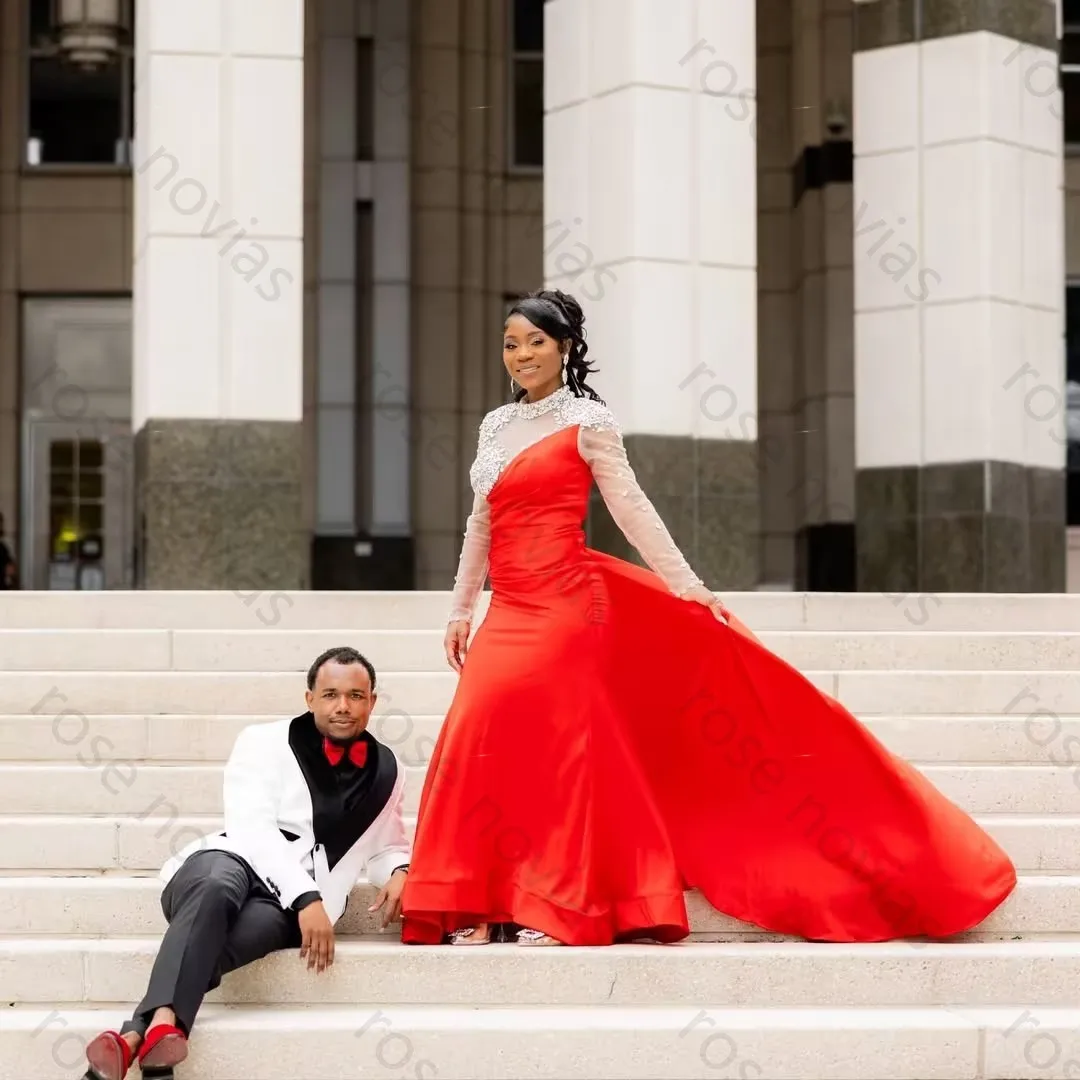Customized High Quality Red Satin for Wedding Dresses O-Neck with Appliques Lace for Floor-length Bespoke Occasion Party Dress