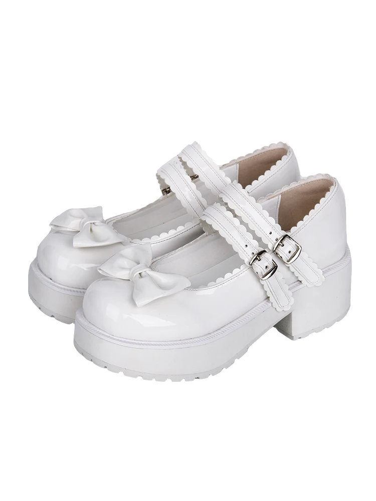 2025 College Style Soft Girl Lolita Shoes Round Head Bow Sponge Cake Thick Bottom Girl Doll Shoes