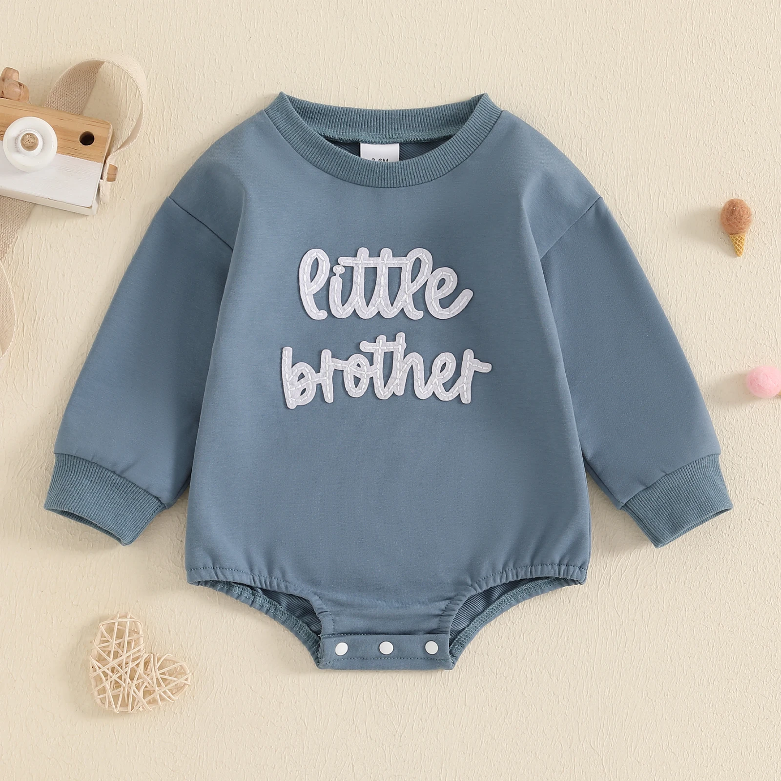 Tregren Baby Fall Romper Letter Embroidery Round Neck Long Sleeve Sweatshirt Jumpsuit for Brother and Sister