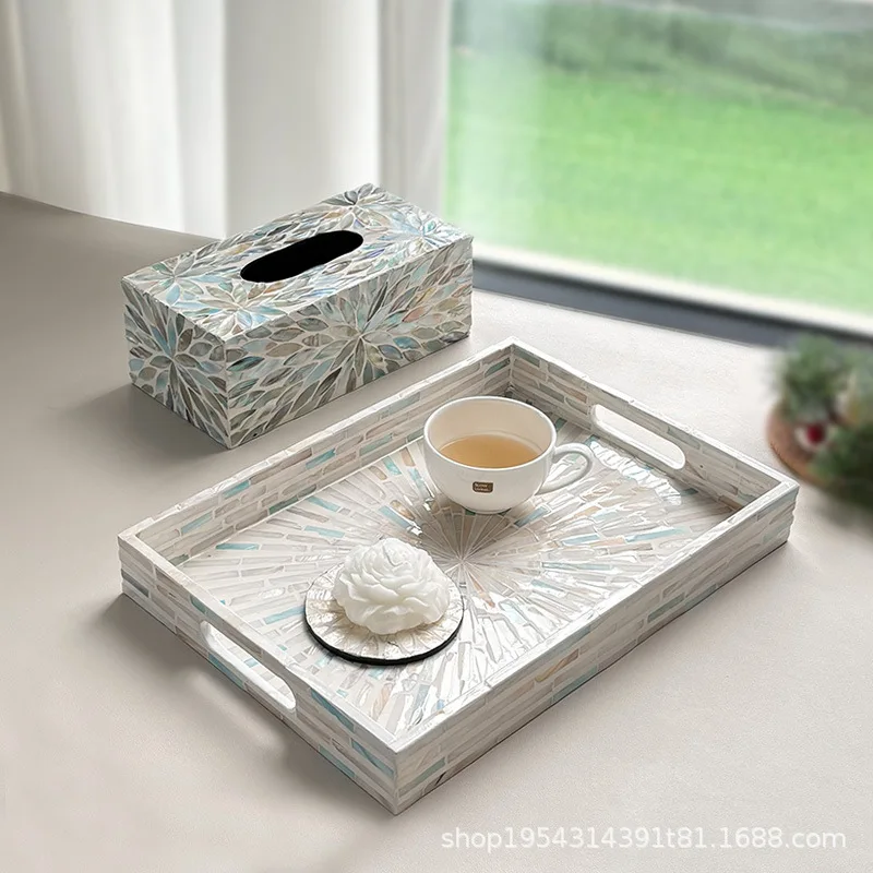 

European Light Luxury Natural Seashell Tray Home Storage Tray Living Room Organizer Seashell Tissue Box Decorative Ornaments