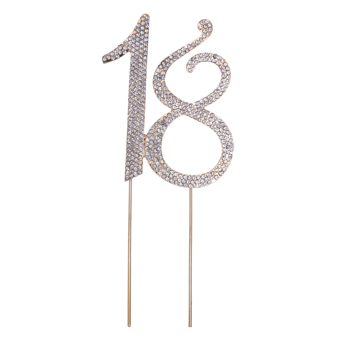 

18 Cake Topper for 18th Birthday Party or Anniversary Crystal Rhinestones Decorative Cake Topper for Party Supplies (Gold)