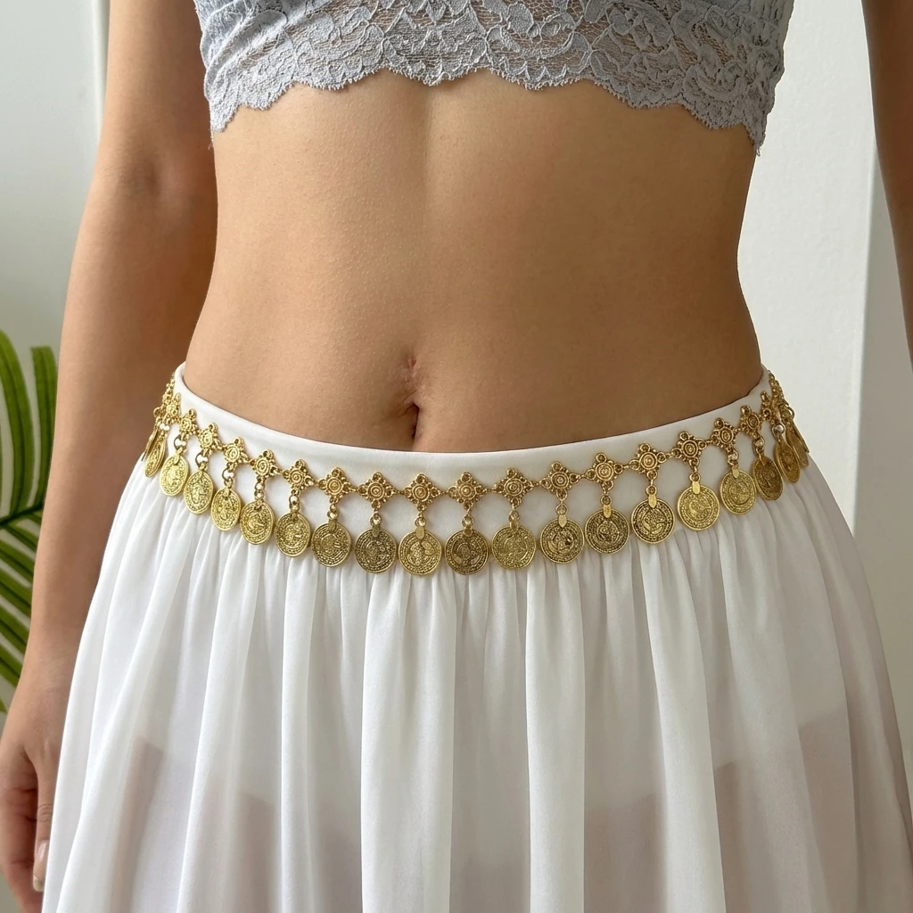 Retro Exotischer Charme Metall-Münz-Quasten-Taillenkette für Frauen Bauchtanz Sexy Körperkette Kleid-Schmuck Accessoires – Detail 1