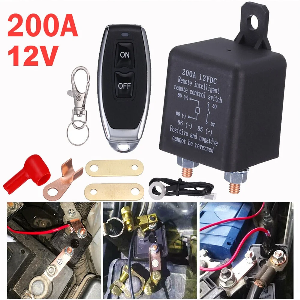 Car Remote Battery Disconnect Cut Off Isolator Switch 200A Switch Control Wireless Anti-Theft Relay Remote 12V Fob Y1R6