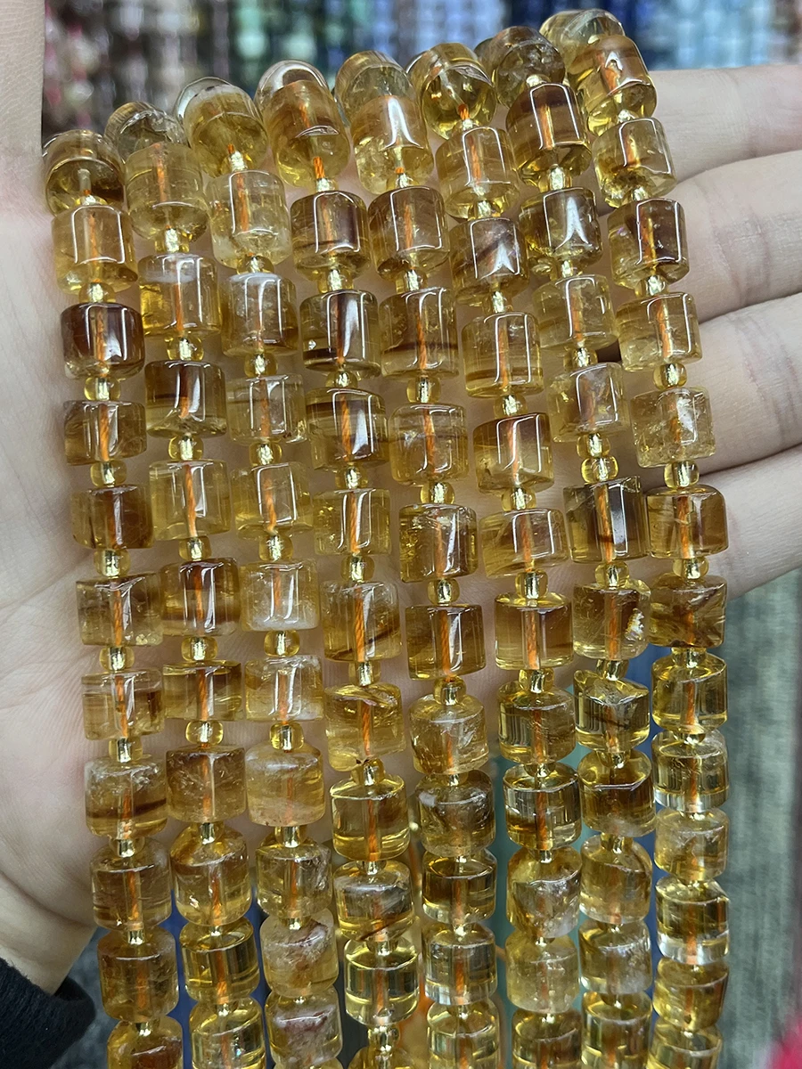 

Natural Citrine Cylindrical Stone Section Beads Faceted Loose Spacer For Jewelry Making DIY Necklace Bracelet 15'' 8-9mm