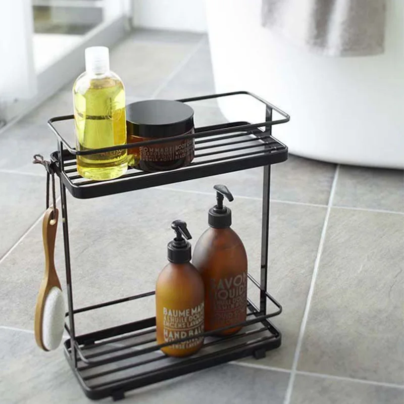 2 Tier Corner Shower Caddy Organiser Standing Shelf Rack Rustproof Metal Bathroom Accessories Storage Shelves for Narrow Places