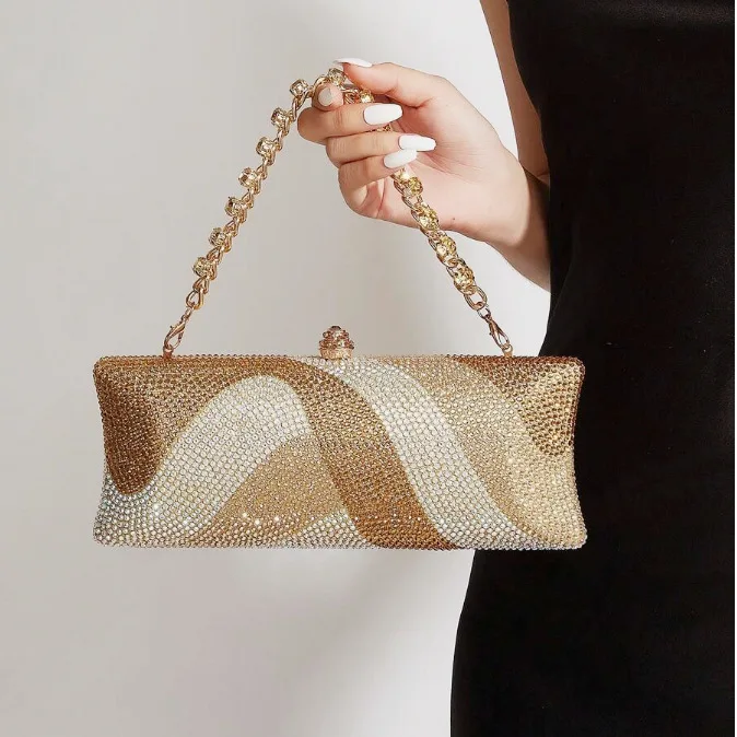 Stylish Women Rhinestone Clutch Cahin Strap Crossbody Bag Elegant Wedding Crystal Purse Evening Handbag for Cocktail Party