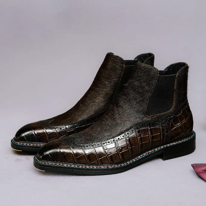 Luxury Vintage Mens Ankle Chelsea Boots Handmade Quality Comfortable Autumn Fashion Elegant Business Social Shoes Man Size 46
