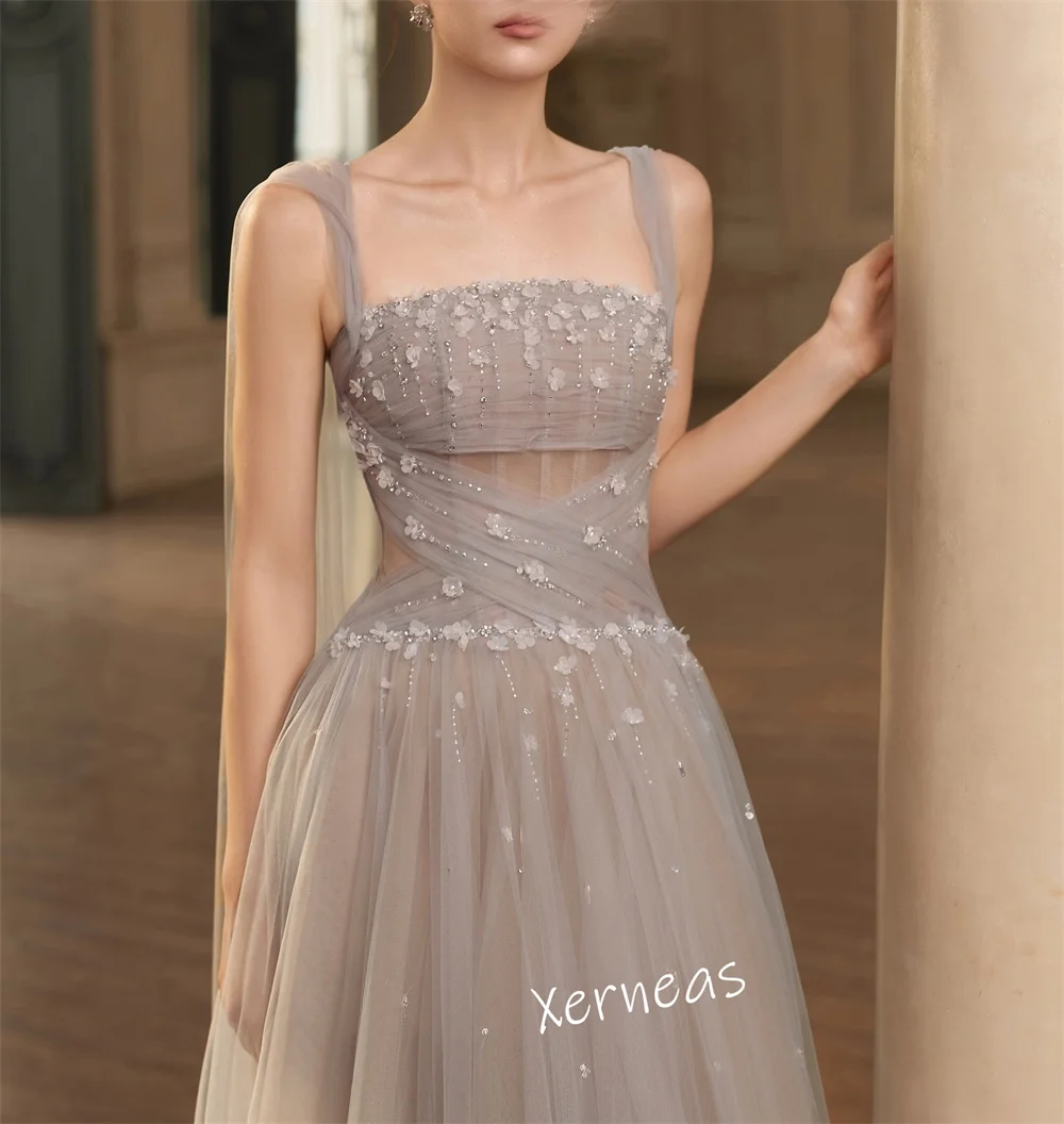 Customized Net Applique Beading Spaghetti Strap A-line Long Dresses Bespoke Occasion Evening Party Gown Gorgeous Charming