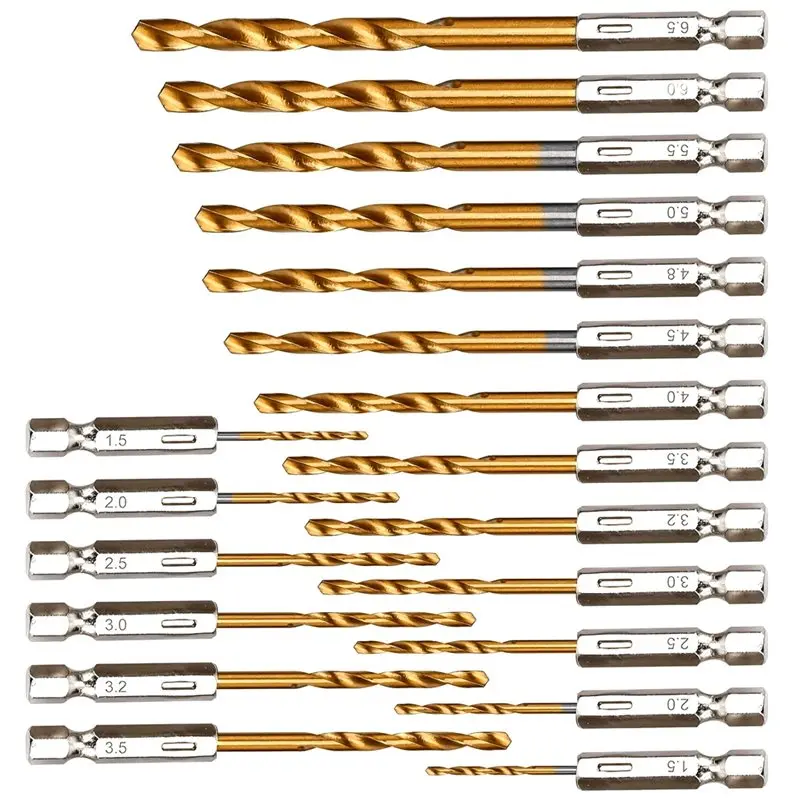 

【THANKSGIVING DAY】19Pcs Titanium-Coated Drill Bit Set Hex Shank (1/16"-1/4") - Quick Change Quick Change Drill Bits For Plastic