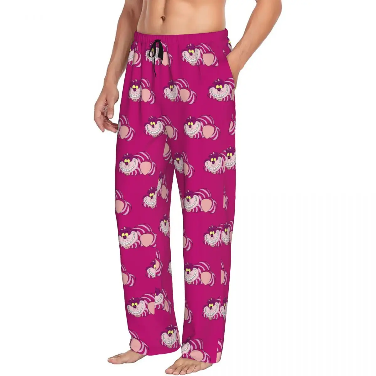 Custom Printed Men Cheshire Cat Pajama Pants Alice In Wonderland Animal Sleepwear Sleep Lounge Bottoms with Pockets