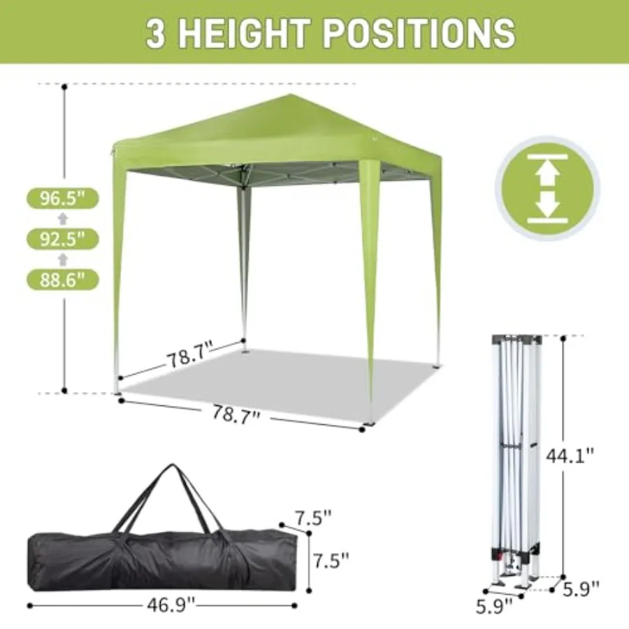 6.5x6.5ft pop up canopy tent for outdoor events, green polyester fabric, instant setup with 4 side walls and carry bag, waterpr