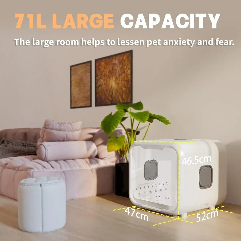 Automatic Pet Dryer Box for Cats Small Dogs,Ultra Quiet Dog Hair Dryer 71L Capacity with Smart Temperature Control 360 Drying
