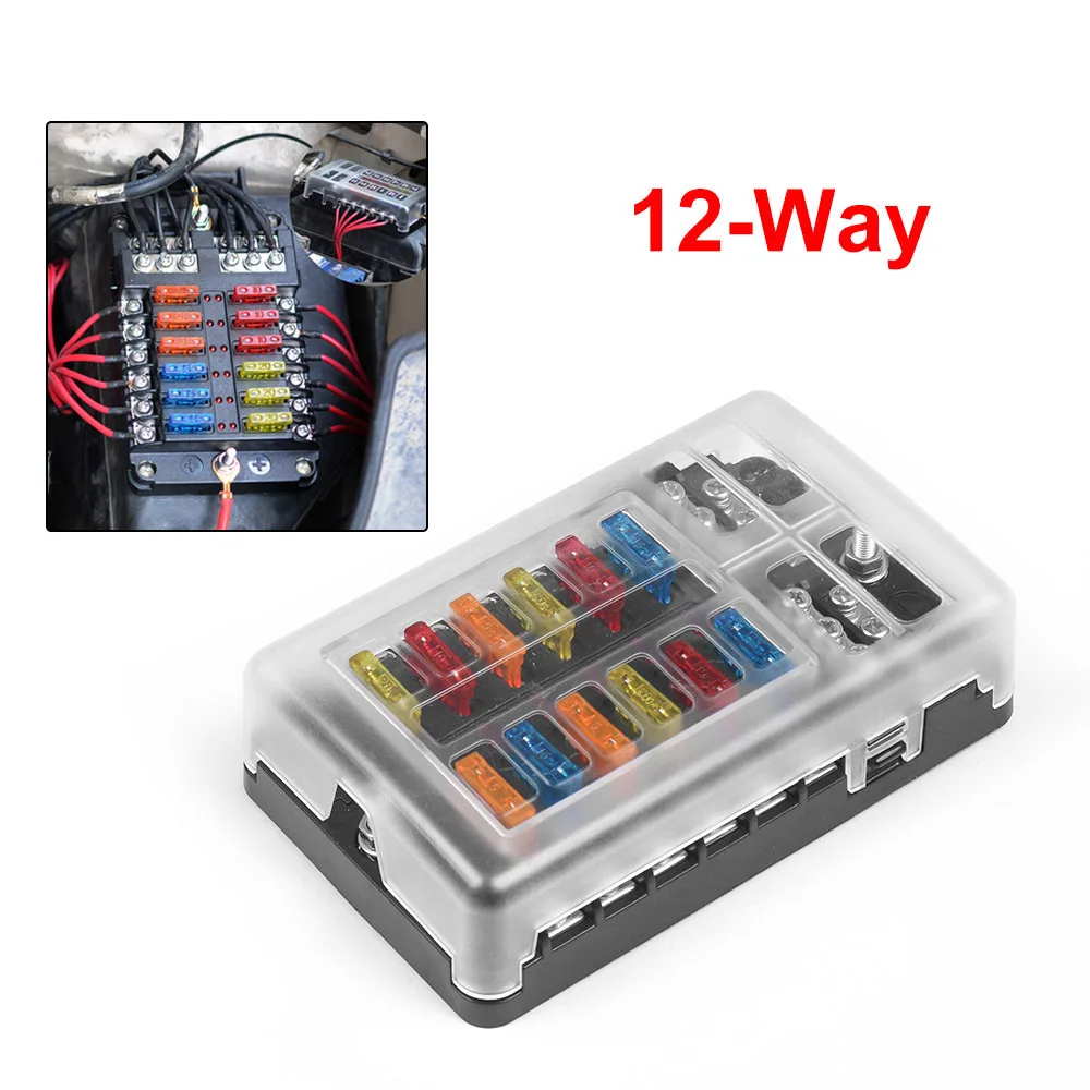 6-Way＆12-Way Car Boat Blade Fuse Box Block Holder LED Indicator 12V 32V Auto Marine Waterproof Power Distribution Panel Board