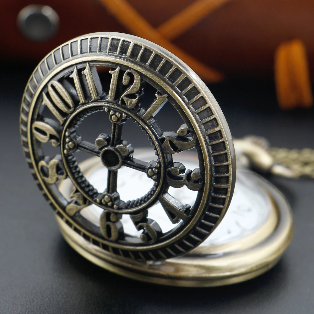 Retro Mini Exquisite Time Hollow Quartz Pocket Watch Necklace Clock Cross Digital Men's and Women's Best Gift Accessories