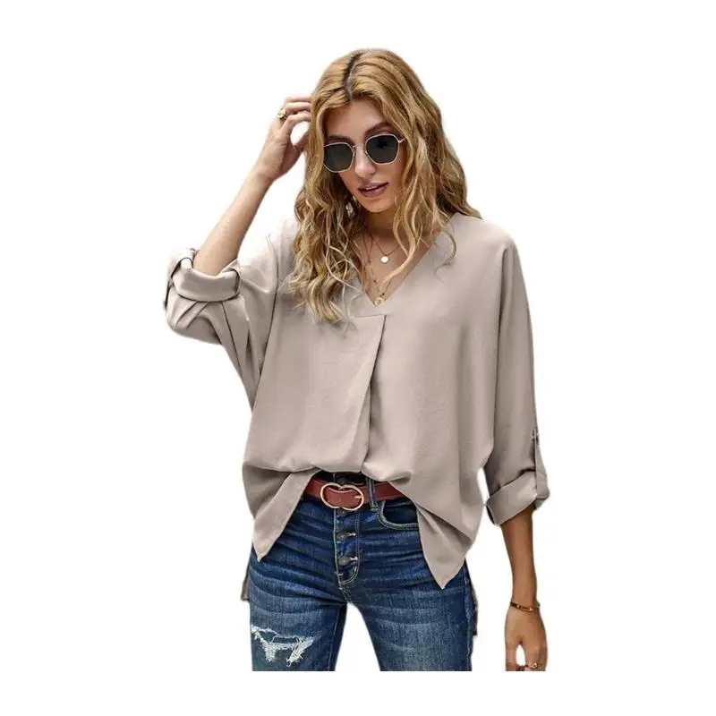 M4XL plus Size Camicetta casual da donna Vestibilità ampia Ladies irts Street Sle Long Sve V-Ne Color Summer Top