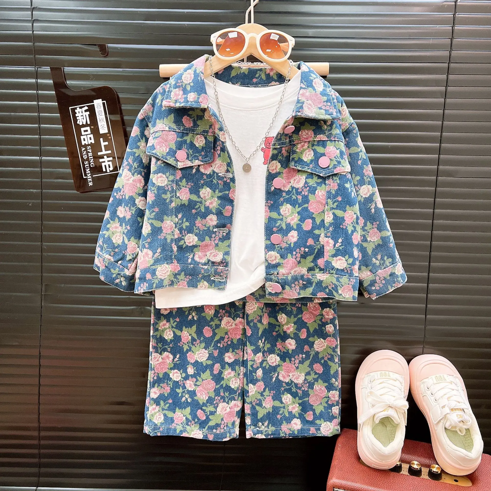 Children's Sets Girls' Printed Denim Set Trendy Jacket & Pants Stylish 2-Piece Autumn Outfit  Toddler Girl Clothes