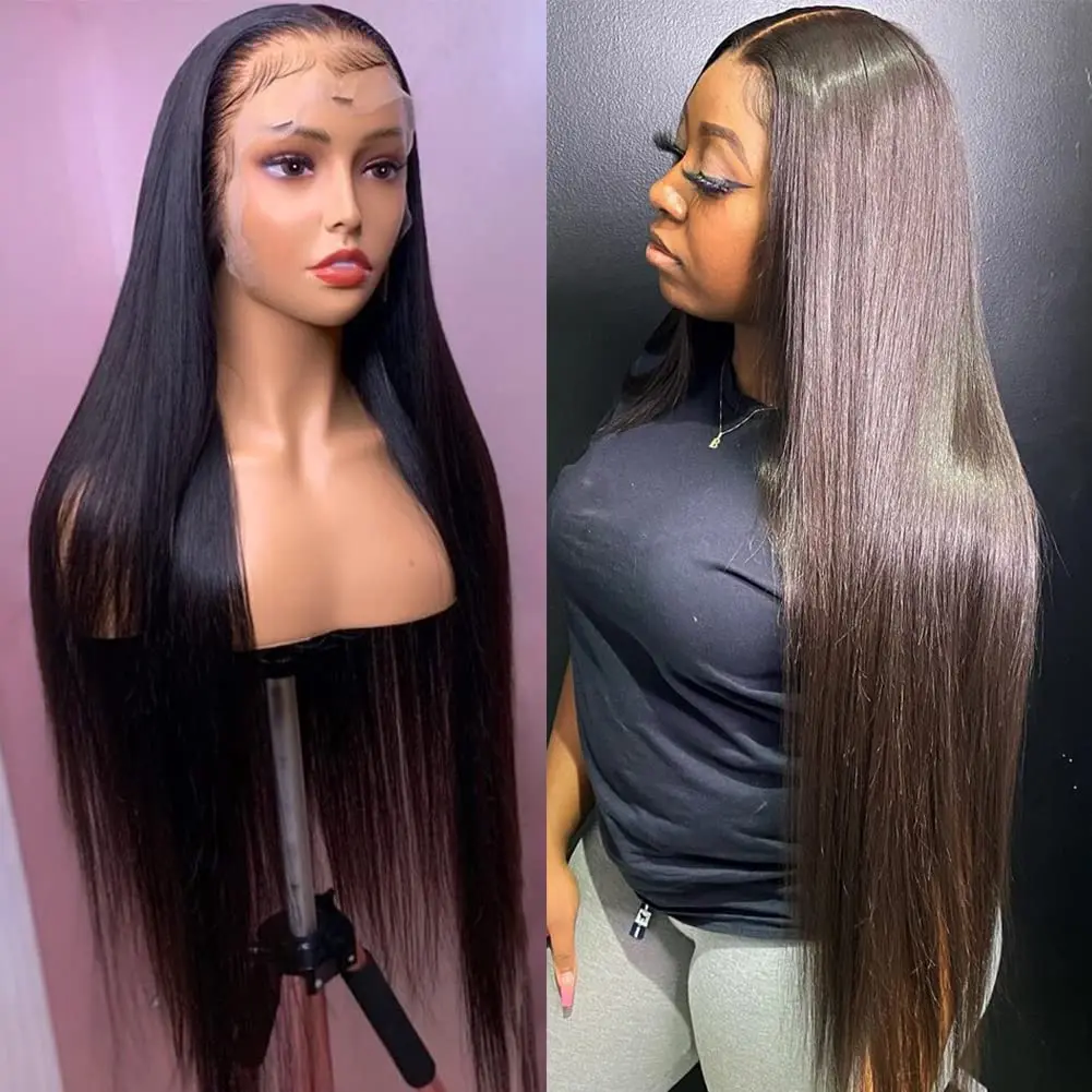 

13x4 Bone Straight Human Hair Wigs 13x6 HD Lace Frontal Wig Preplucked 40 30 Inch Black Brazilian Hair Clearance Sale Glueless