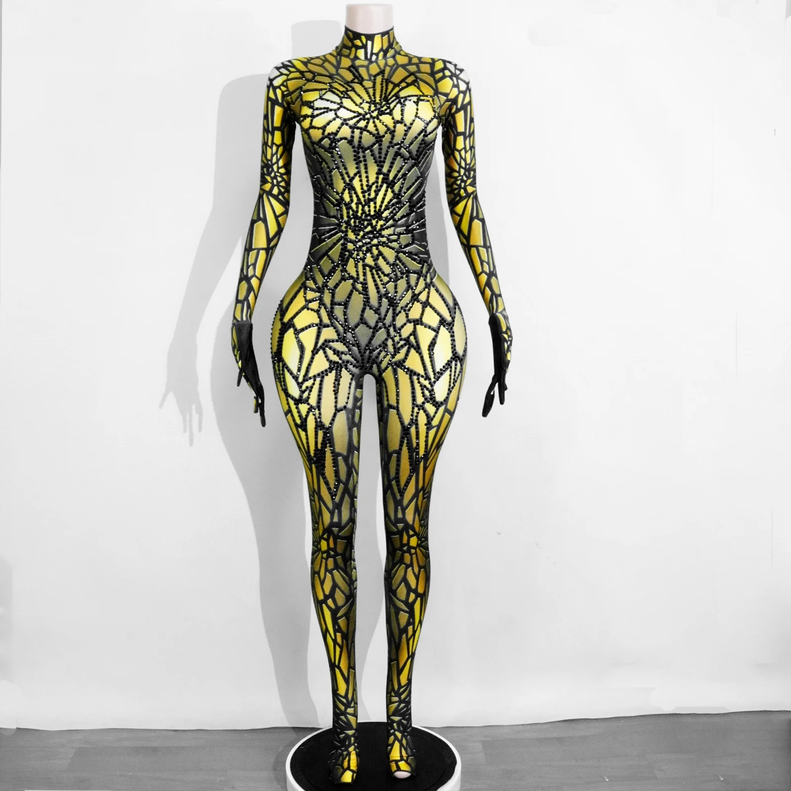 

Glitter Rhinestones Jumpsuit Dance Bodysuit Party Singer Music Rave Festivals Stage Wear Birthday Nightclub Drag Queen Costumes