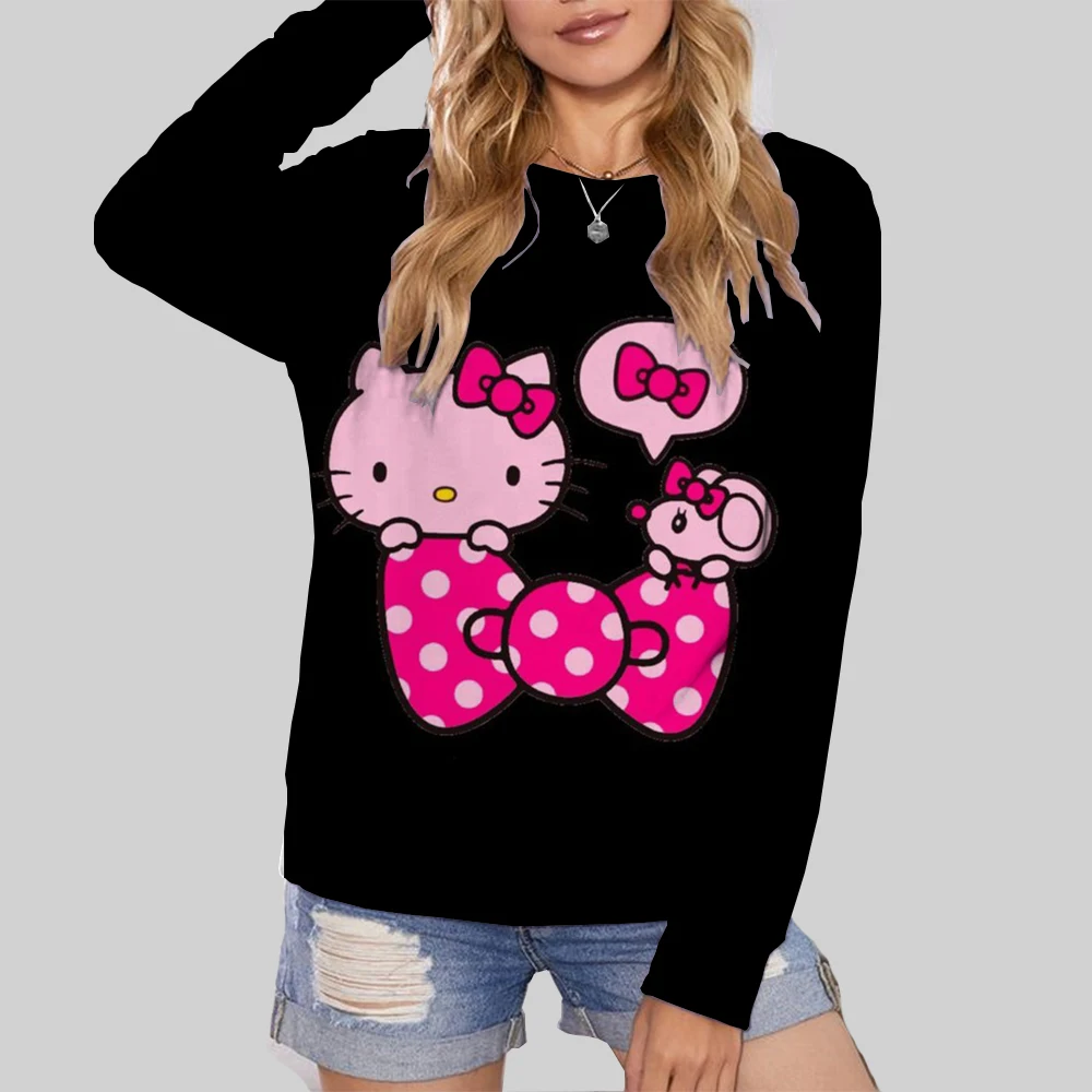 Harajuku Female Clothing Pullover Fashion Autumn And Winter HELLO KITTY Print Woman Hoodie Casual Women Long-sleeved Sweatshirt