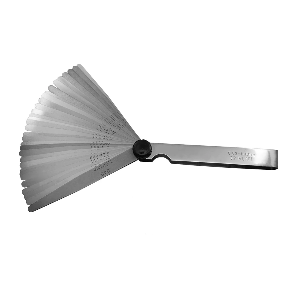 32 Blades Alloy Range Finder Feeler Gauge Valve Teaching Feeler Gauge 0.03-1.00mm Gap Copper Sheet Measuring Tool