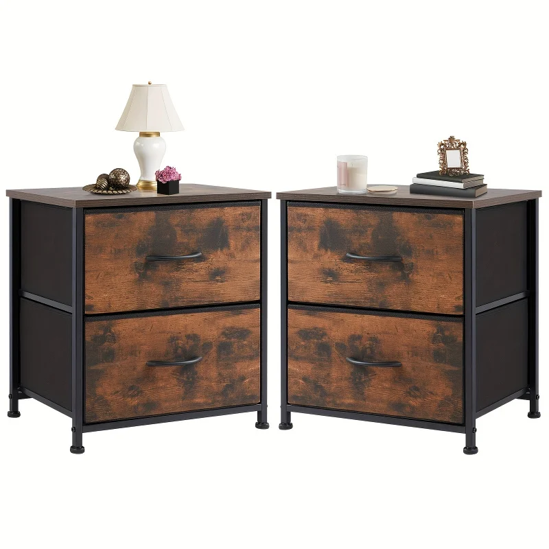 Custom.Nightstand Set of 2 with 2 Storage Drawers, 20 Height Small Bed Side Furniture End Table, Wooden Top Fabric Cabinet