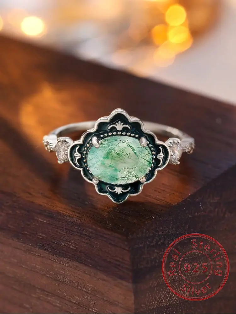 

Стерлингового Серебра 925, модное кружевное ромбовидное зеленое овальное кольцо с цирконом для женщин, обручальное свадебное роскошное ювелирное изделие высокого качества