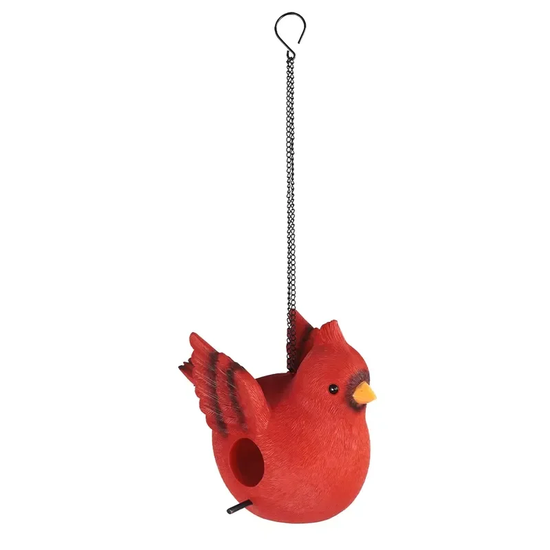Red Cardinal Shaped Resin Birdhouse with Animal Pattern Decor Outdoor Garden Hanging Resin Crafts Birdhouse