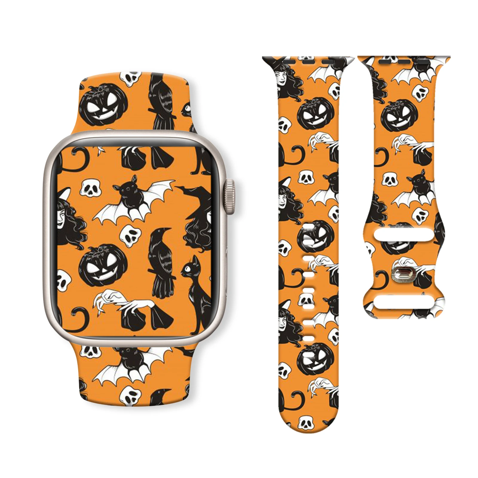 Ремешок с принтом Ghost Cat Shadow для Apple Watch 46 мм, 45 мм, 42 мм, 40 мм, сменный браслет для iWatch 11 10 9 8 7 Band