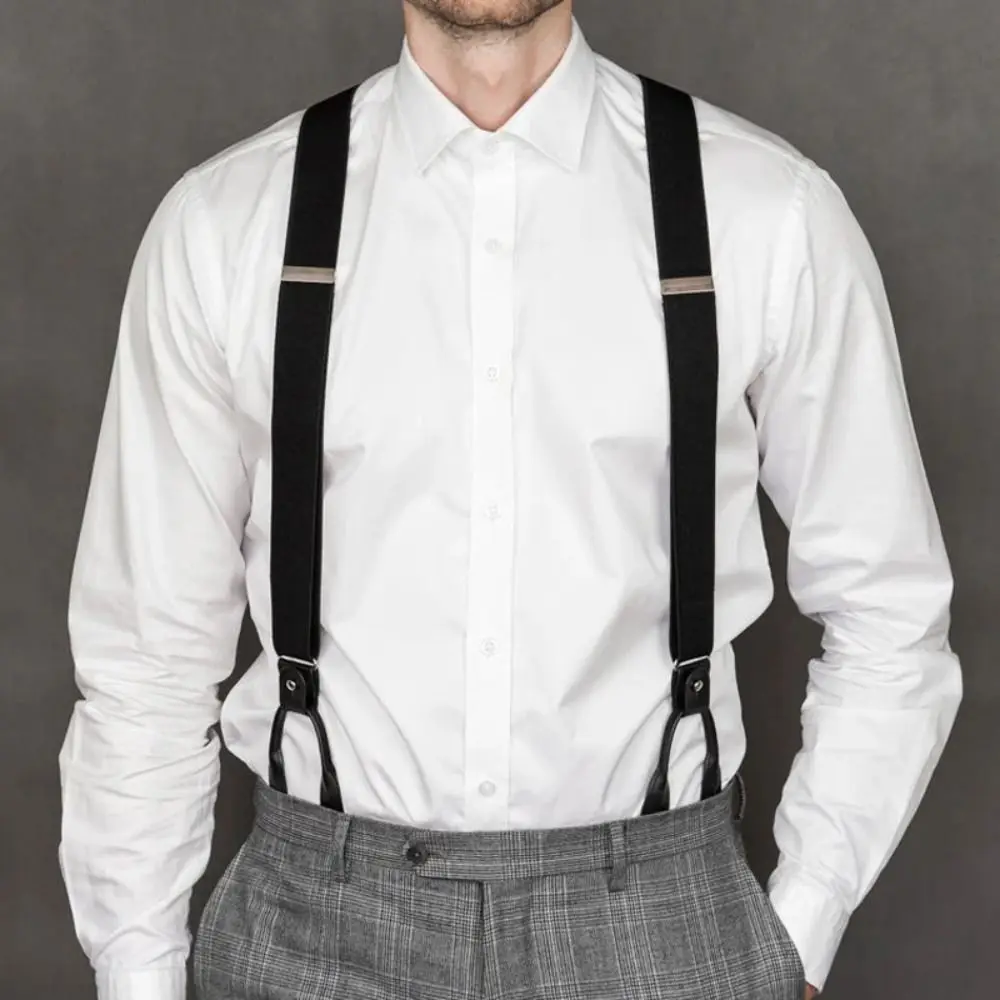 Vintage Suspenders ผู้ชายผู้หญิงผู้ใหญ่หนังตัดปุ่ม End Y กลับปรับยืดหยุ่นกางเกง Braces สายรัดเข็มขัดงานแต่งงาน